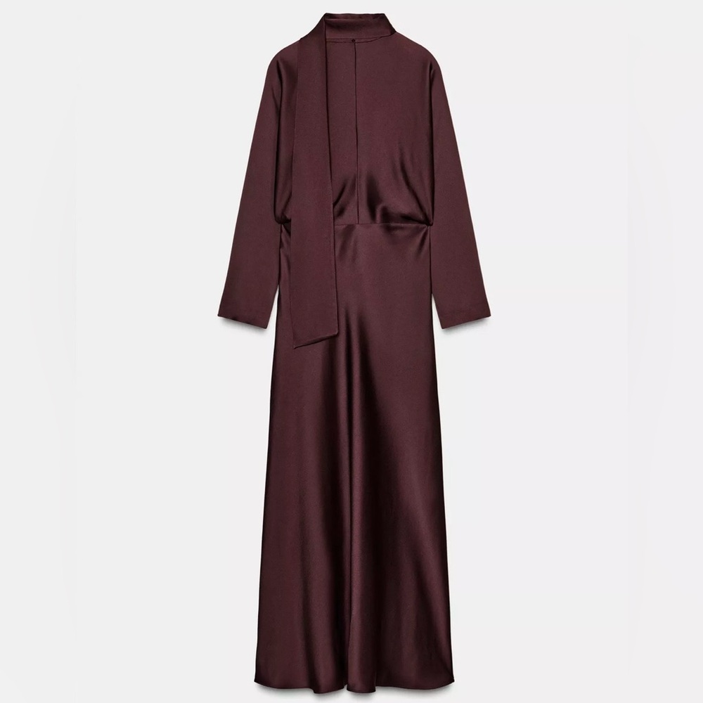 Zara Long Sleeve Wrap Dress — Dark Brown - Picture 3 of 5